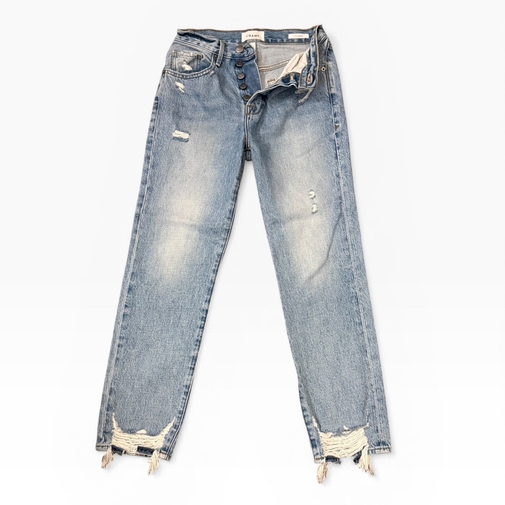 Frame‎ Le Original High Rise Straight Leg Distressed Frayed Hem Jeans Size 24x27